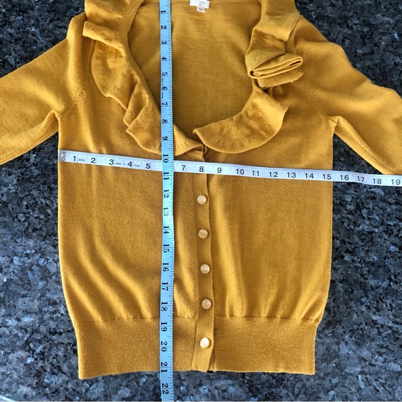 J CREW Factory Mustard Yellow/Gold Wool Ruffle Collar Cardigan Sweater - Picture 10 of 13